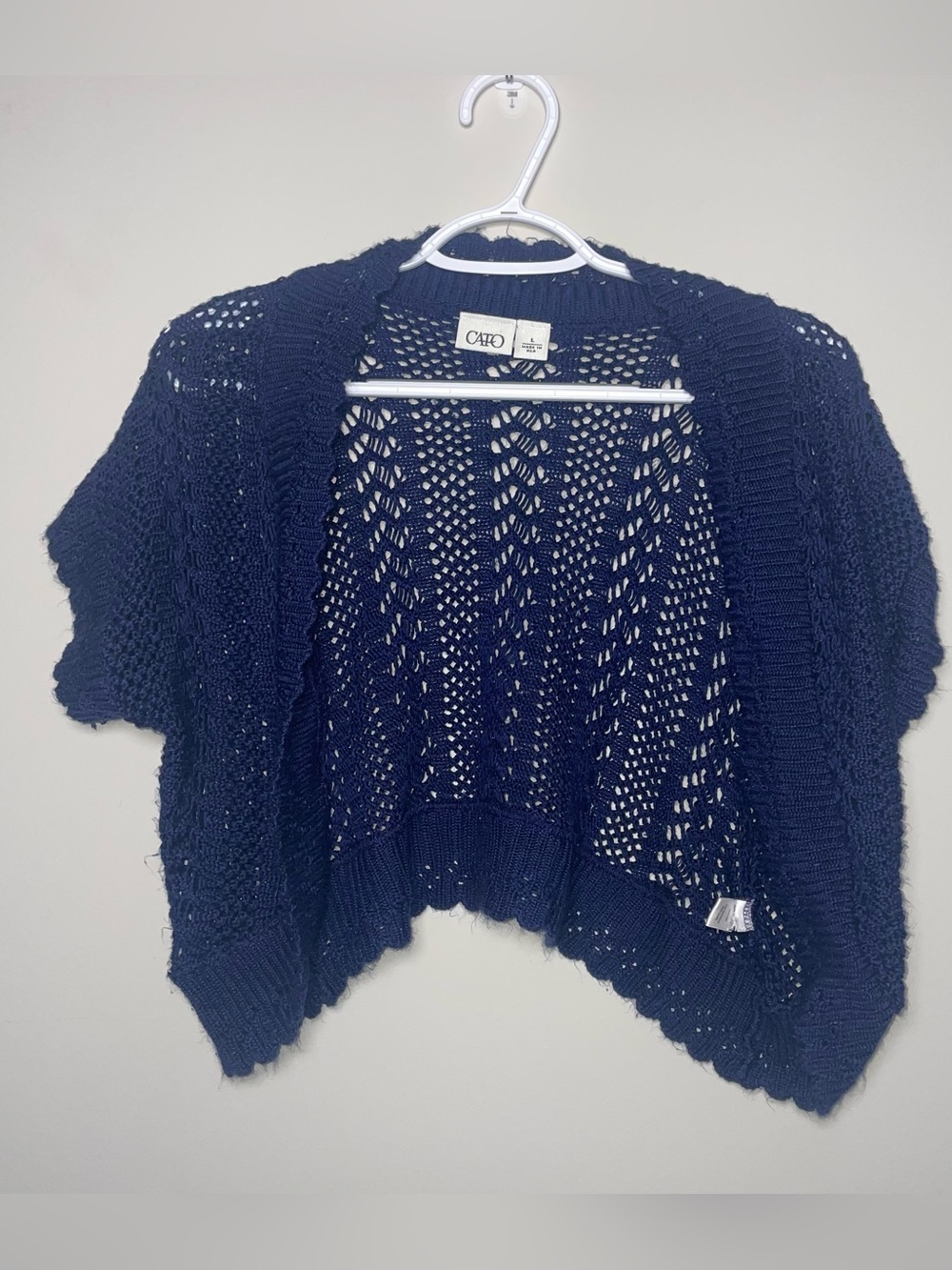 Cato Navy Blue L Short Sleeve Cropped Crochet Cardigan Boho